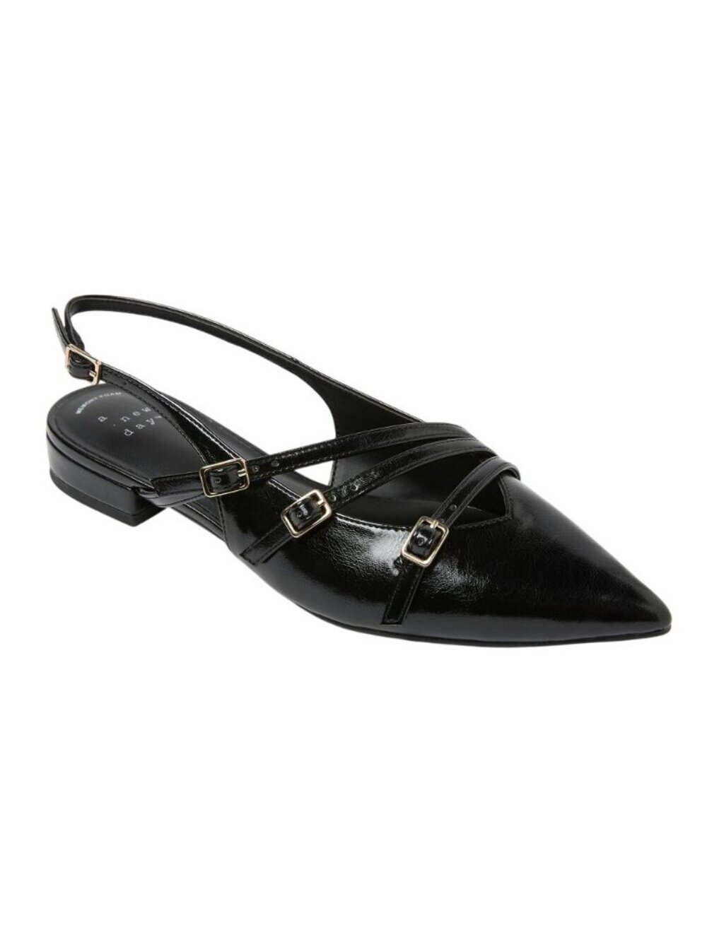 NWT A New Day Womens Twiggy Multi Buckle Mini Heel Flats 94303768 Black 6